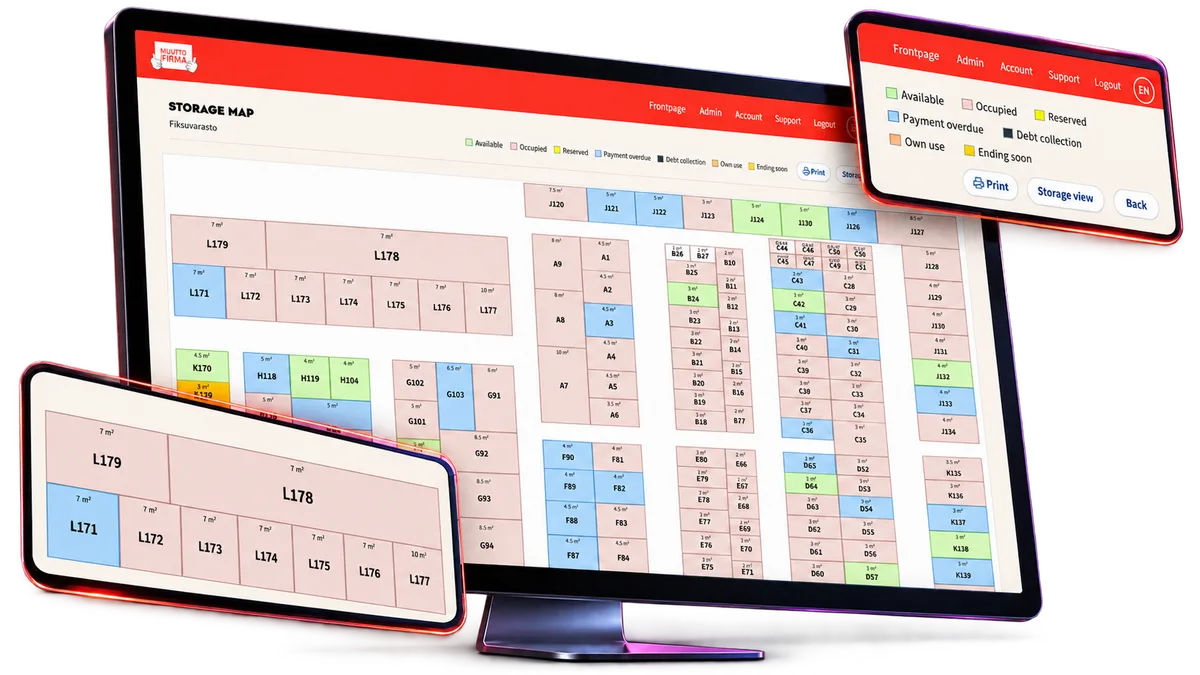 Easy Storage-karta med förråd och deras beläggningsstatus