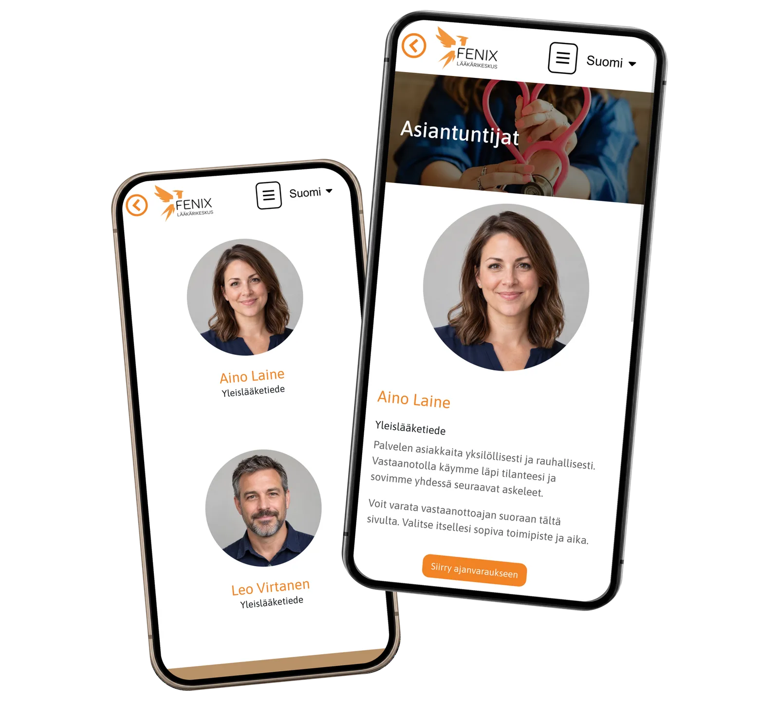 Fenix application: Get to know your specialist before booking. Real interface with fictional demonstration data.